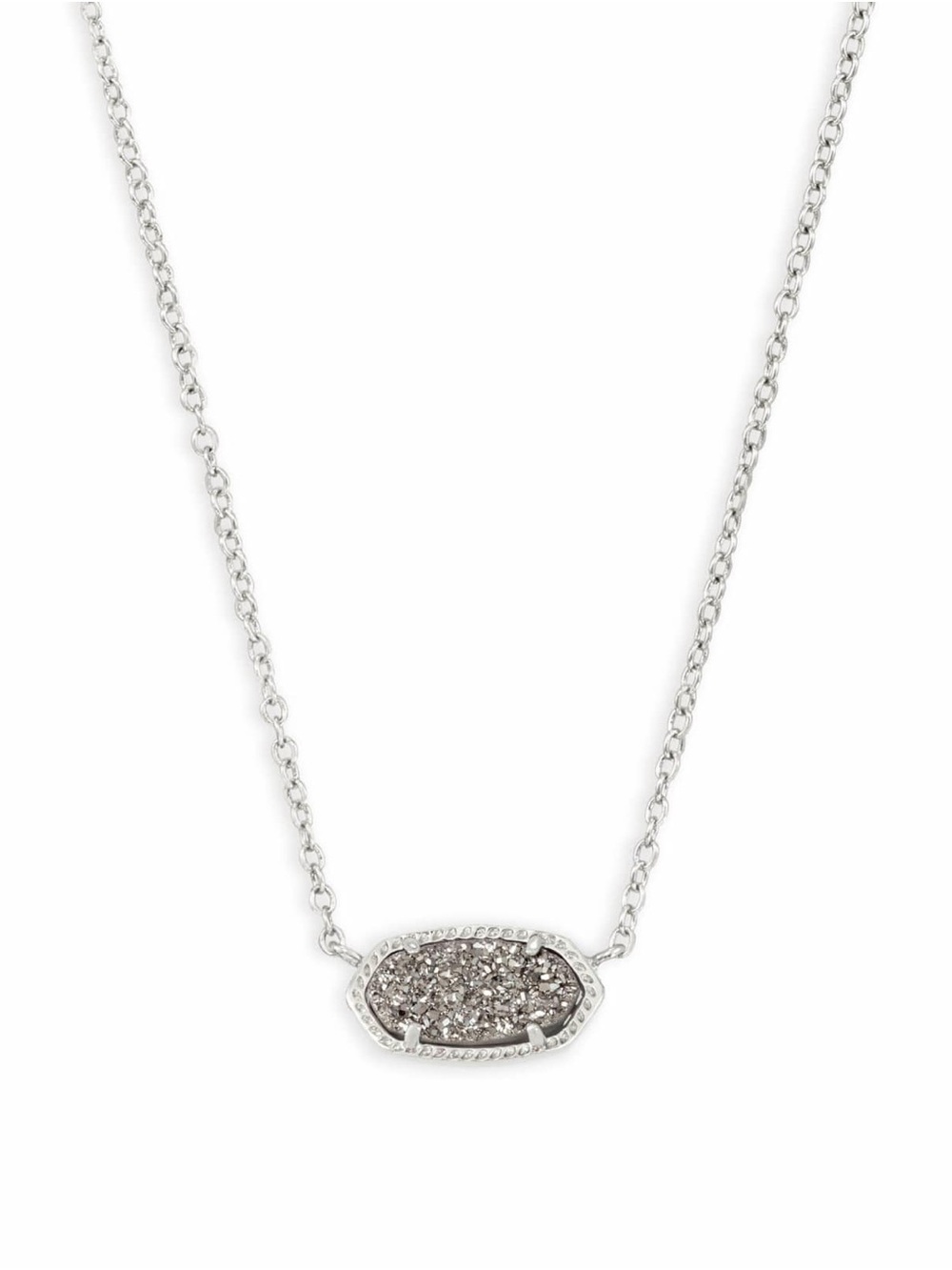 Kendra Scott Elisa Silver Pendant Necklace Platinum Drusy NWT & Duster Bag